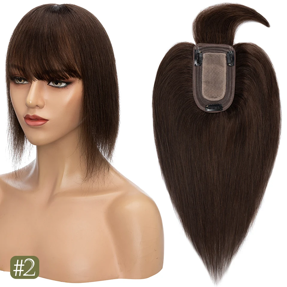 TESS Women Topper Clip In Hair Extensions 7x12.5cm Hair Toppers Natural Hair Wigs 100% Human Hair For Women Silk Base Hair Clips