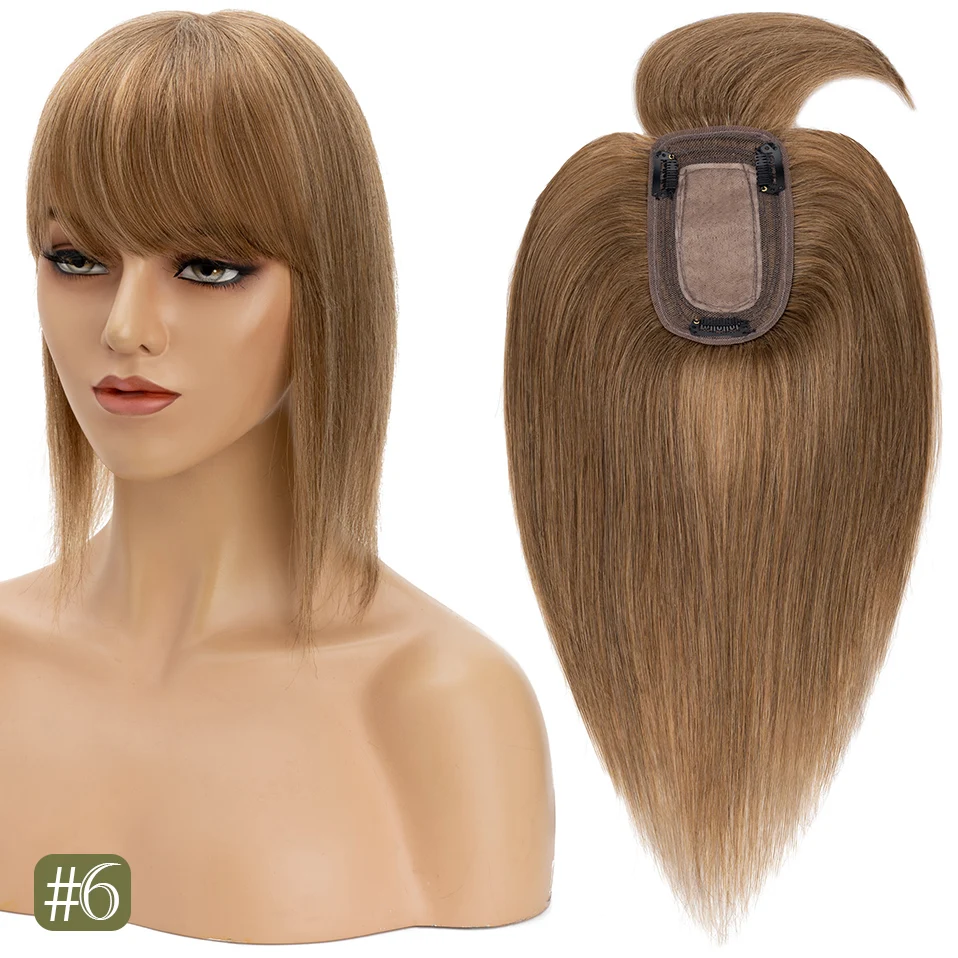 TESS Women Topper Clip In Hair Extensions 7x12.5cm Hair Toppers Natural Hair Wigs 100% Human Hair For Women Silk Base Hair Clips