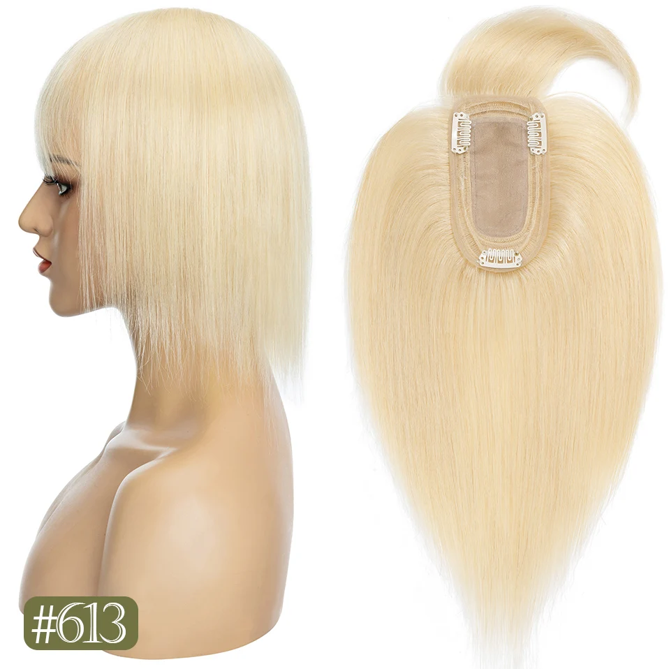 TESS Women Topper Clip In Hair Extensions 7x12.5cm Hair Toppers Natural Hair Wigs 100% Human Hair For Women Silk Base Hair Clips
