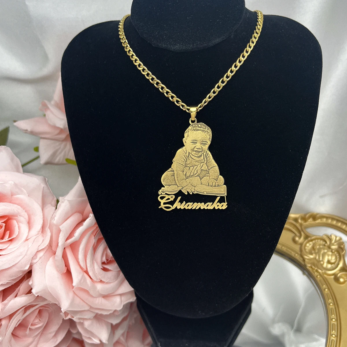 Stainless Steel Custom Photo Necklace Custom Picture Nameplate Pendant Necklace for Kids Custom Memory Jewelry for Family Gifts