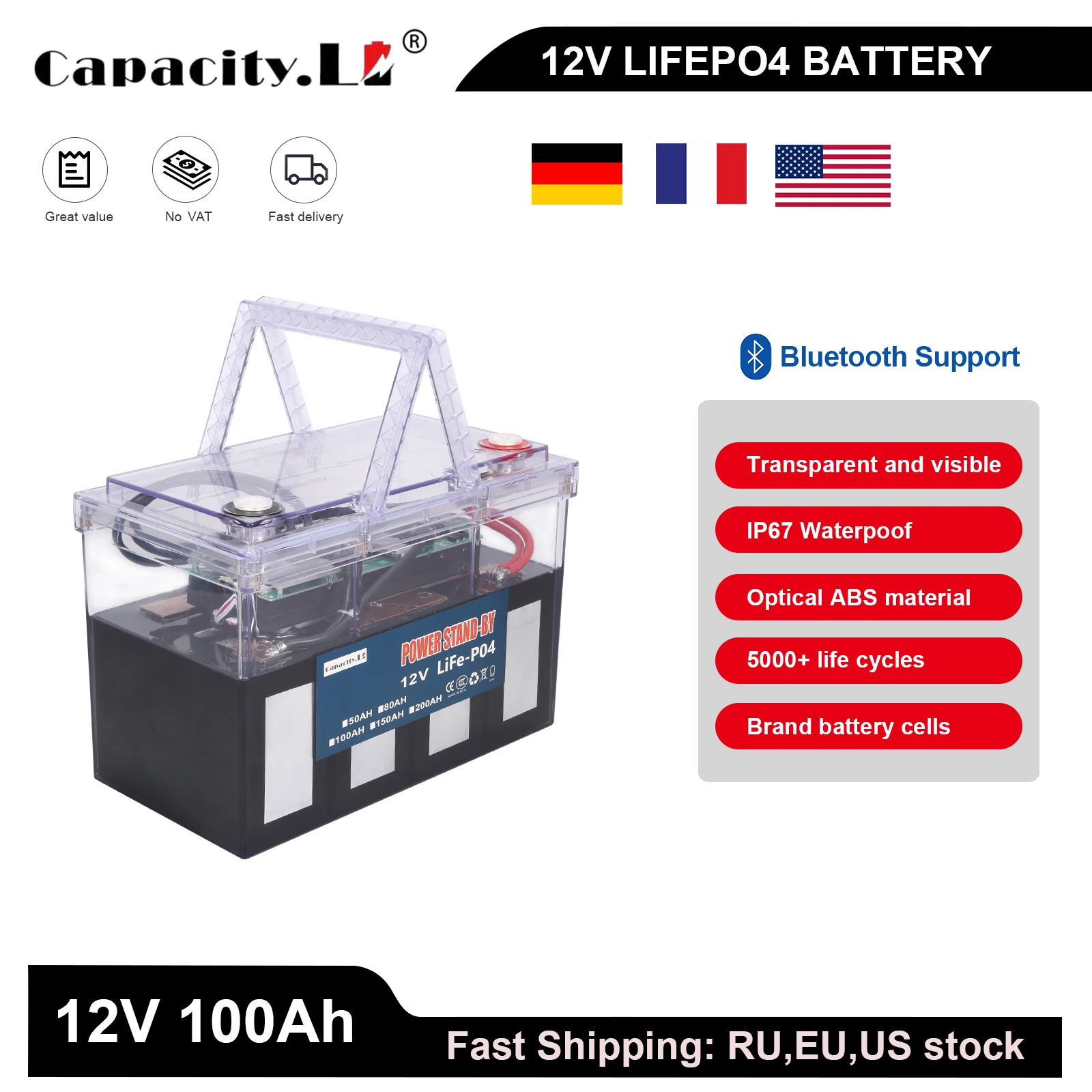 12V Lifefoe4 Battery 100AH Rechargeable Battery Pack 100ah With USB Cigarette Lighter Lithium Iron Phosphat RV Camping Battery