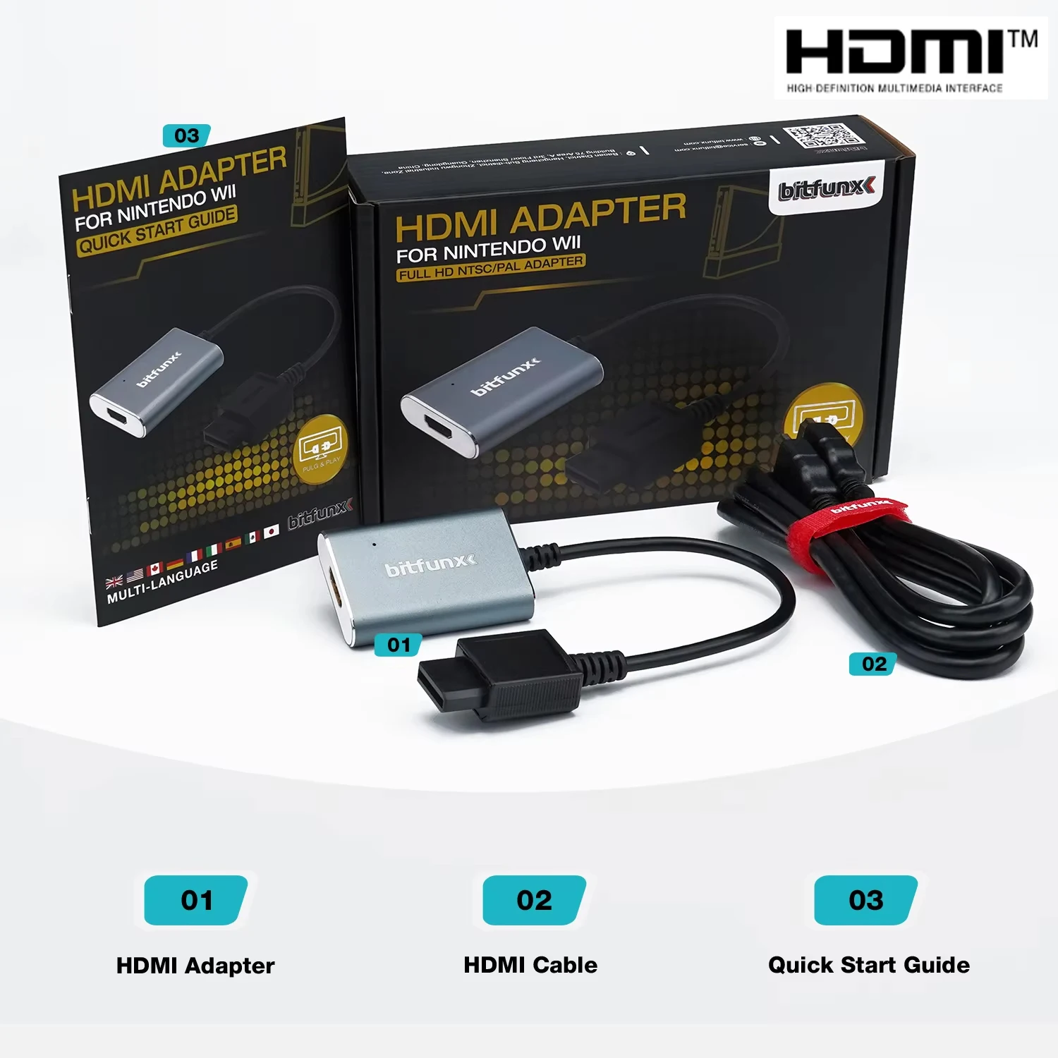 Bitfunx Analog Component to Digital HDMI™ Adapter Video Audio HDTV Connector for Nintendo Wii NTSC PAL Consoles