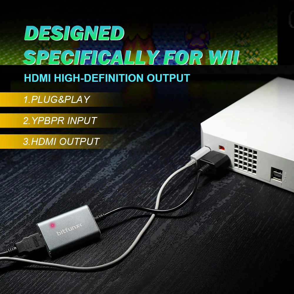 Bitfunx Analog Component to Digital HDMI™ Adapter Video Audio HDTV Connector for Nintendo Wii NTSC PAL Consoles