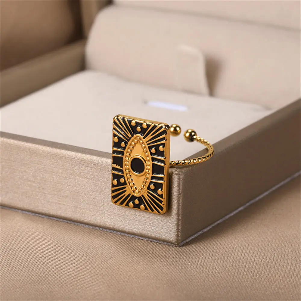 GATTVICT Fashion Turkey Evil Eye Heart Open Rings For Women Ring Turkish Eye Joints Gold Color Rings Men Stainless Steel Jewelry