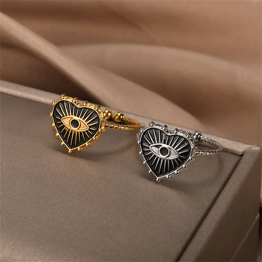 GATTVICT Fashion Turkey Evil Eye Heart Open Rings For Women Ring Turkish Eye Joints Gold Color Rings Men Stainless Steel Jewelry