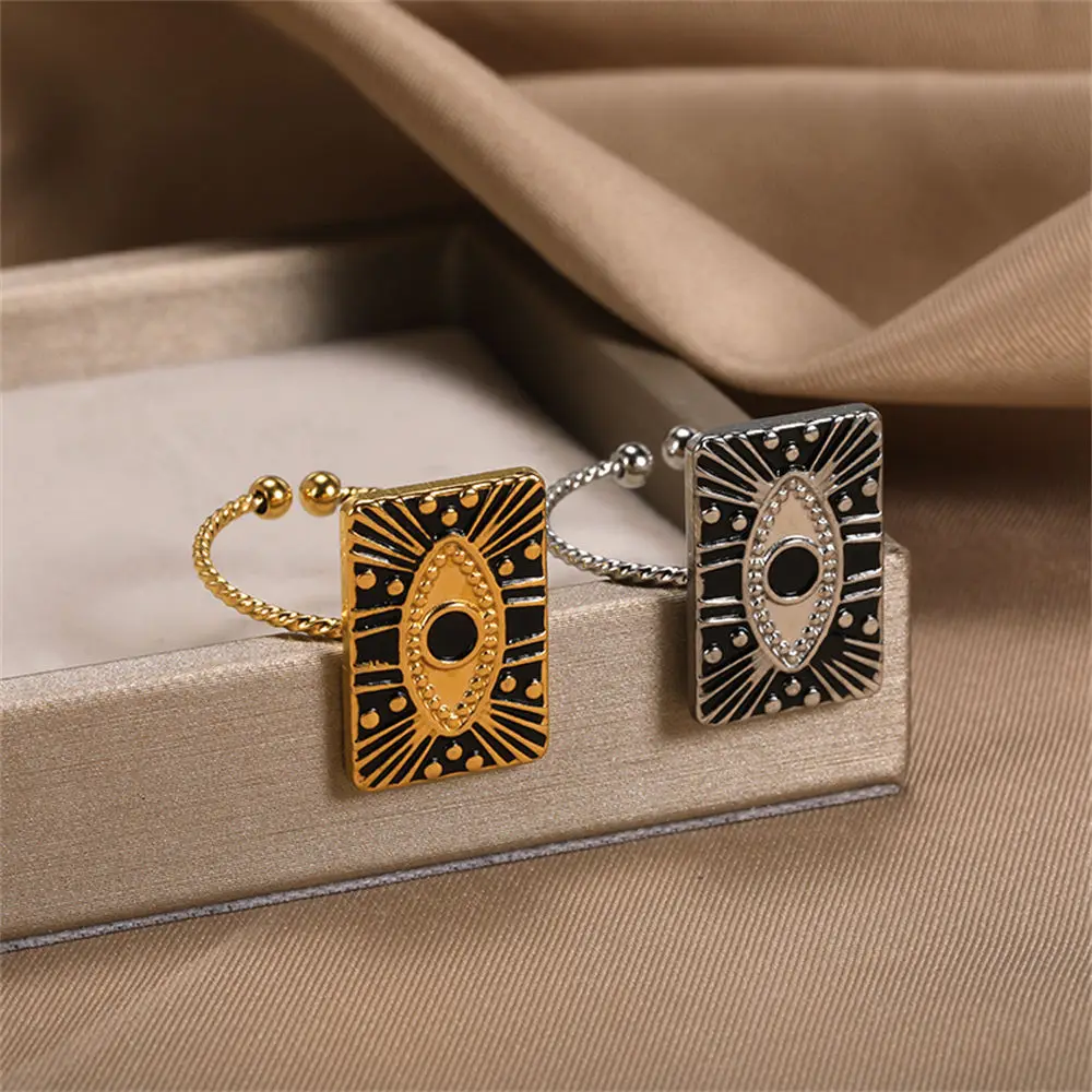 GATTVICT Fashion Turkey Evil Eye Heart Open Rings For Women Ring Turkish Eye Joints Gold Color Rings Men Stainless Steel Jewelry