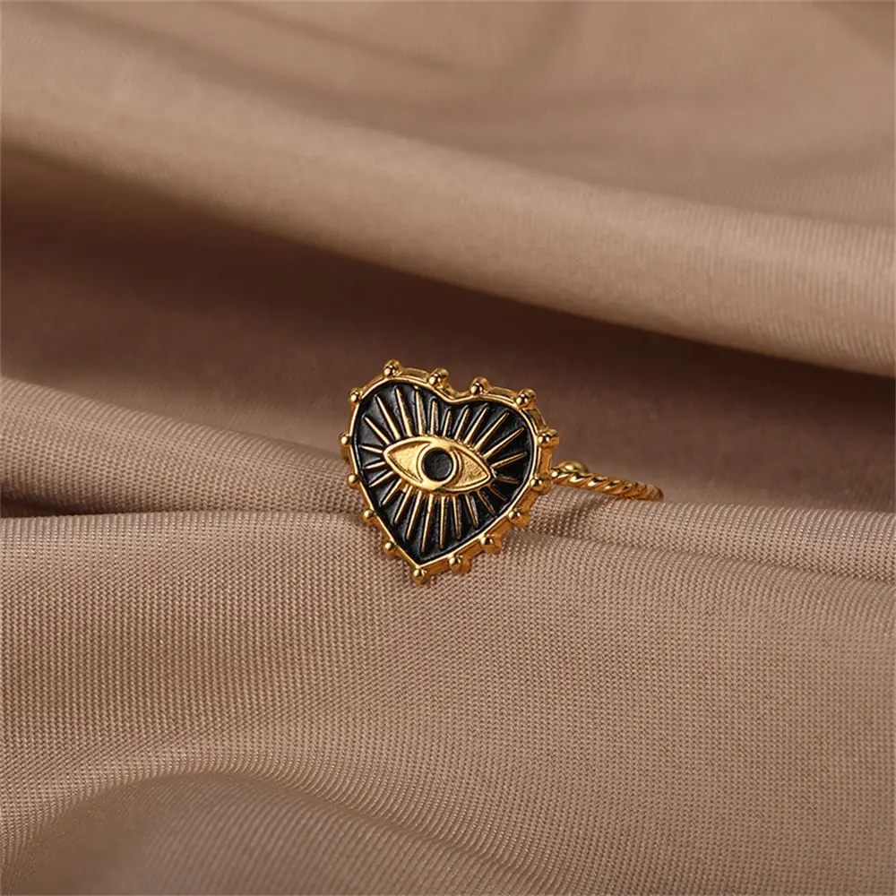 GATTVICT Fashion Turkey Evil Eye Heart Open Rings For Women Ring Turkish Eye Joints Gold Color Rings Men Stainless Steel Jewelry