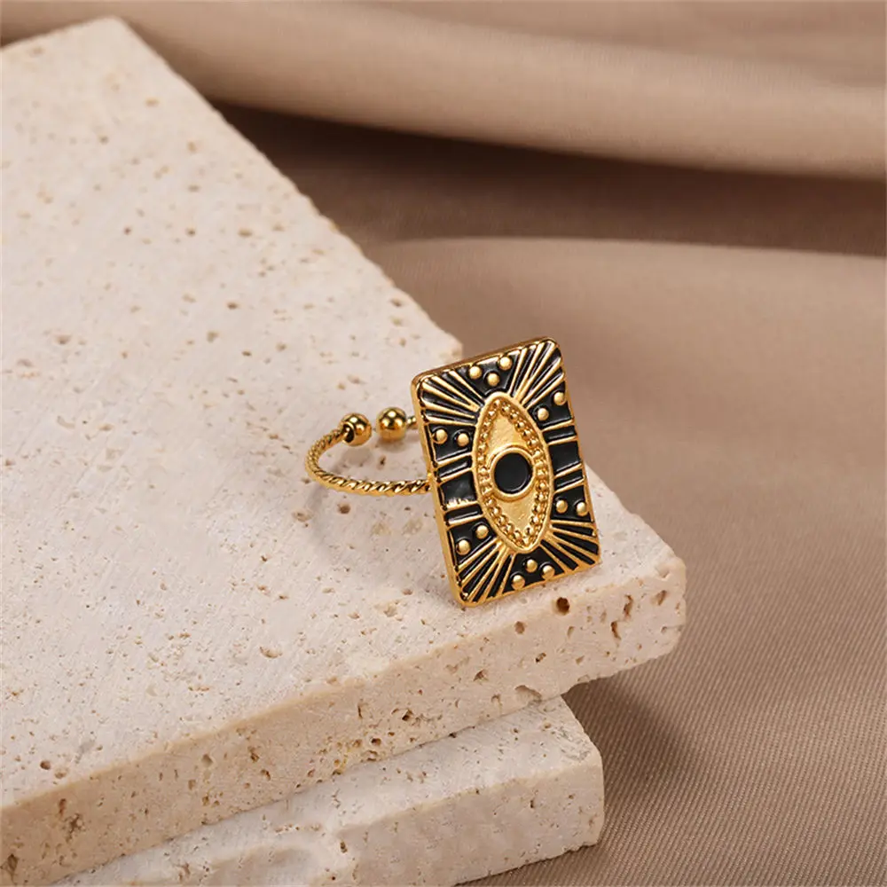 GATTVICT Fashion Turkey Evil Eye Heart Open Rings For Women Ring Turkish Eye Joints Gold Color Rings Men Stainless Steel Jewelry