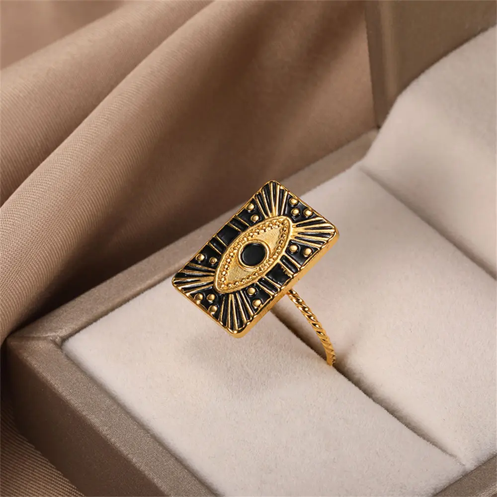 GATTVICT Fashion Turkey Evil Eye Heart Open Rings For Women Ring Turkish Eye Joints Gold Color Rings Men Stainless Steel Jewelry