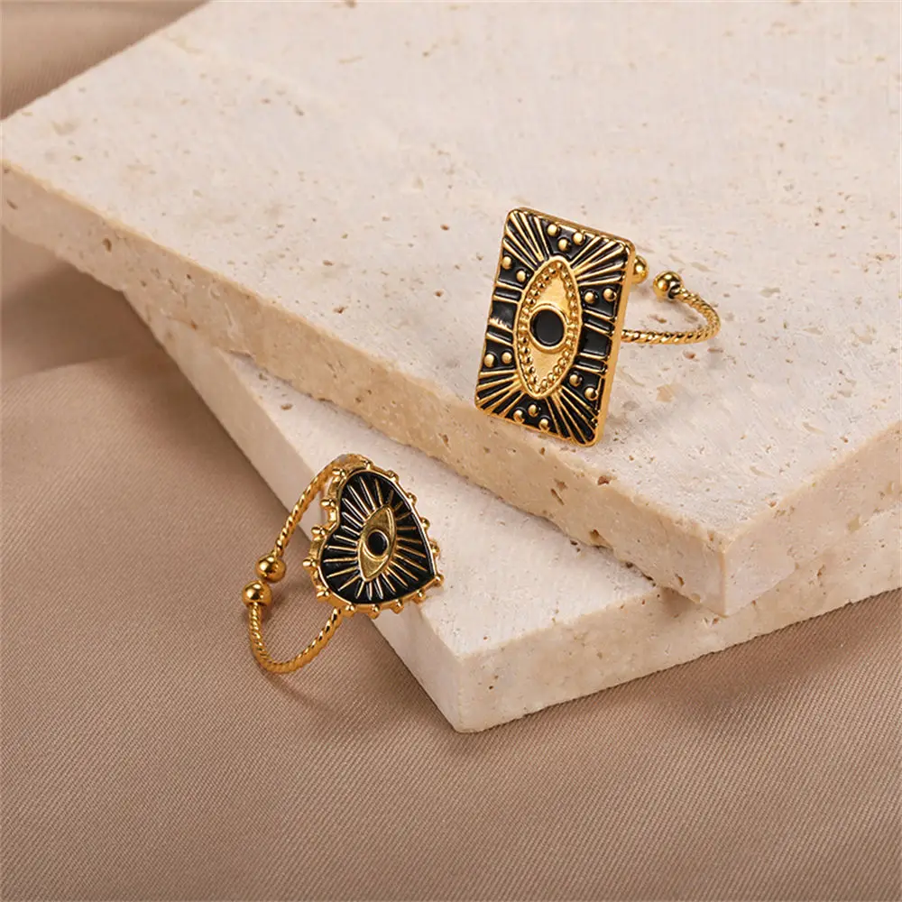 GATTVICT Fashion Turkey Evil Eye Heart Open Rings For Women Ring Turkish Eye Joints Gold Color Rings Men Stainless Steel Jewelry