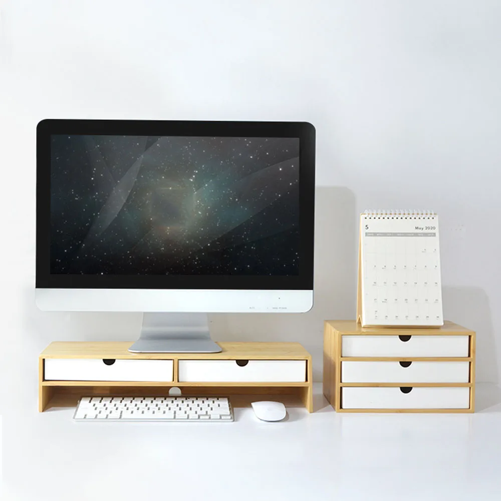 Multifunction Home Bamboo Organizing Rack Monitor Raised Shelf Office Computer Desktop Riser Rack Table Display Storage Holder