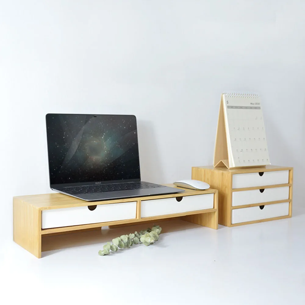 Multifunction Home Bamboo Organizing Rack Monitor Raised Shelf Office Computer Desktop Riser Rack Table Display Storage Holder