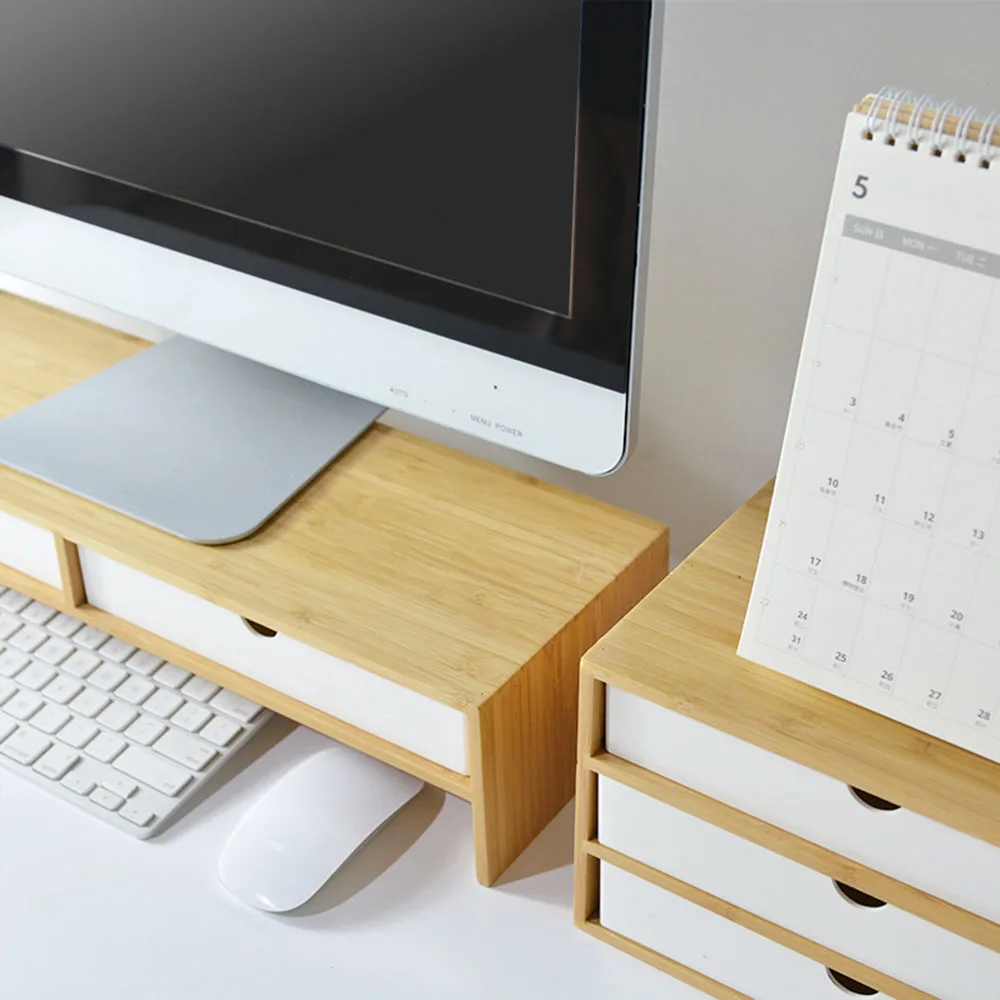 Multifunction Home Bamboo Organizing Rack Monitor Raised Shelf Office Computer Desktop Riser Rack Table Display Storage Holder