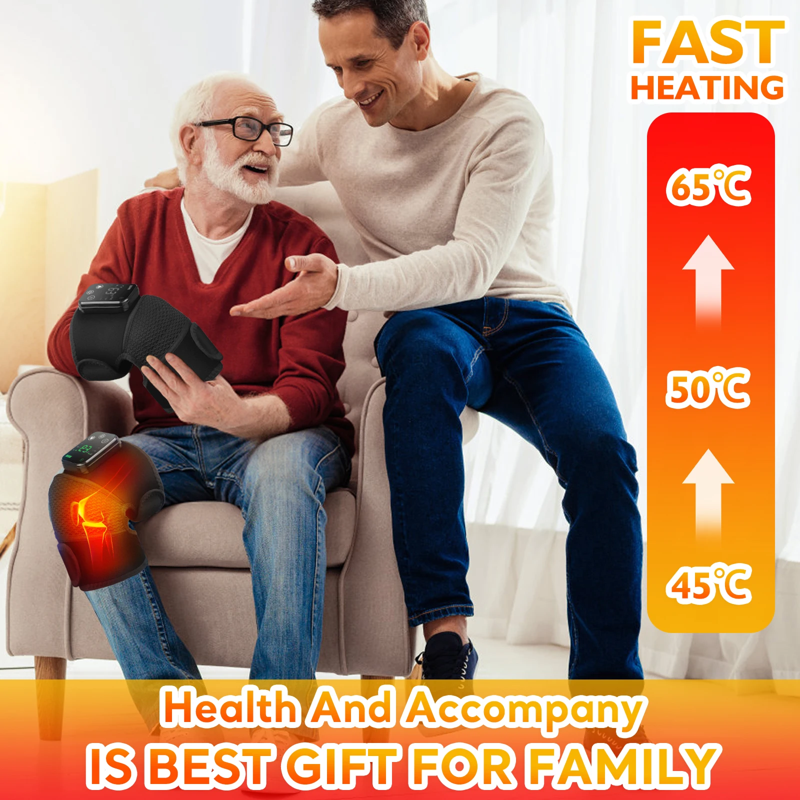 Electric Heating Pad Knee Massager 3 in 1 Joint Care Brace Shoulder Elbow Protector Cordless Leg Massage Belt Adjust Tempreture