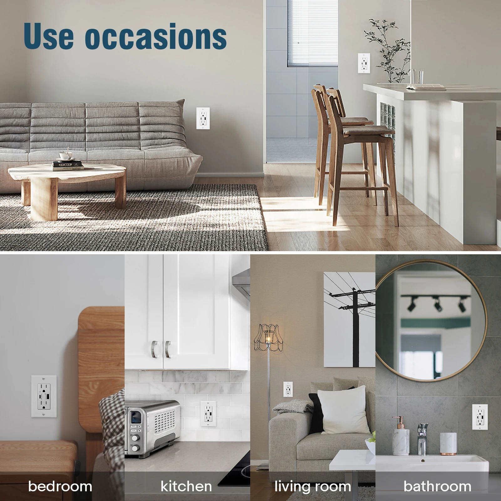 2PK 4.2/5.8A 110V Dual USB Port Type C Wall Socket with LED Indicator Charger AC Power Receptacle Tamper Resistant Outlet Panel