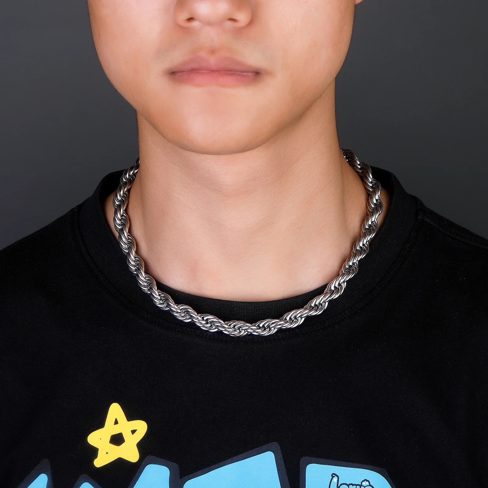 GUCY 10mm Rope Chain Necklace Lowkey fashion Stainless Steel Men Women Jewelry Gifts