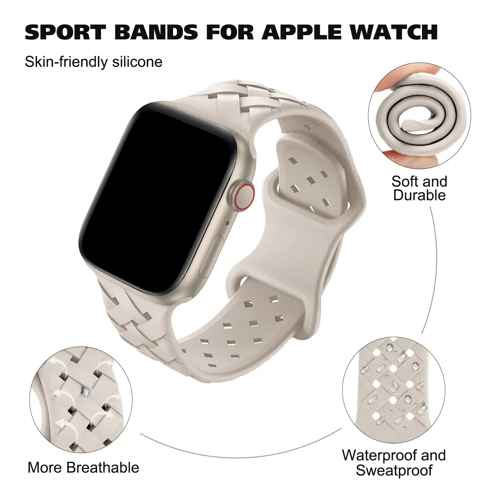 Sport Braided Silicone Strap For Apple Watch Band 44mm 40mm 45mm 49mm 46mm Breathable Bracelet iWatch Series 12 9 7 8 se ultra 4