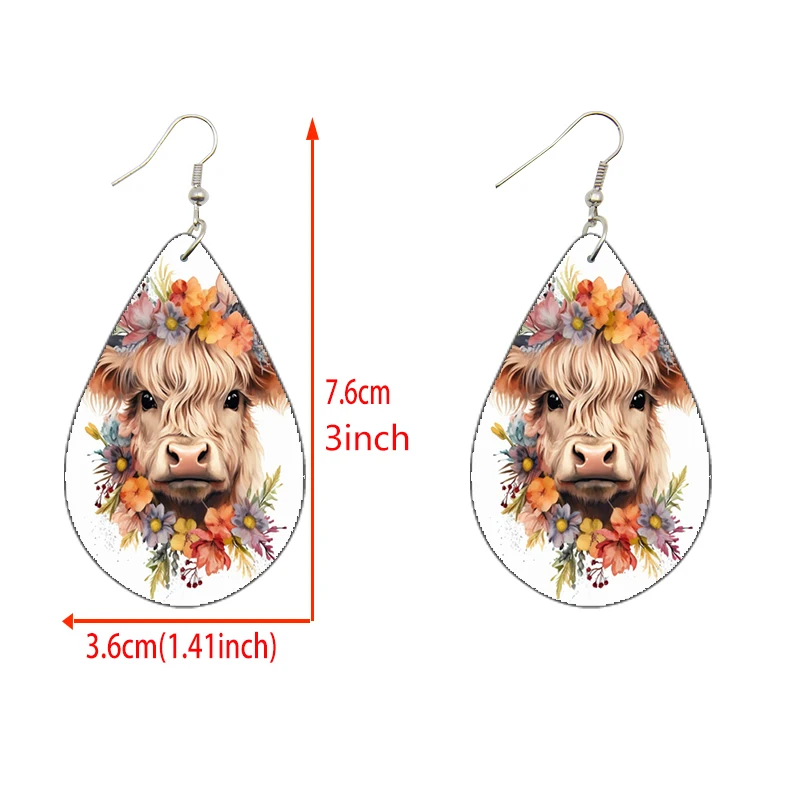 SOMESOOR Cute Animal Series Ear Jewelry - Cartoon Puppy Kitten Cow Pattern Print Wooden Teardrop Earrings For Girls Kid Daughter