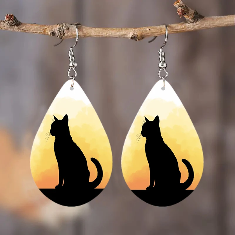SOMESOOR Cute Animal Series Ear Jewelry - Cartoon Puppy Kitten Cow Pattern Print Wooden Teardrop Earrings For Girls Kid Daughter