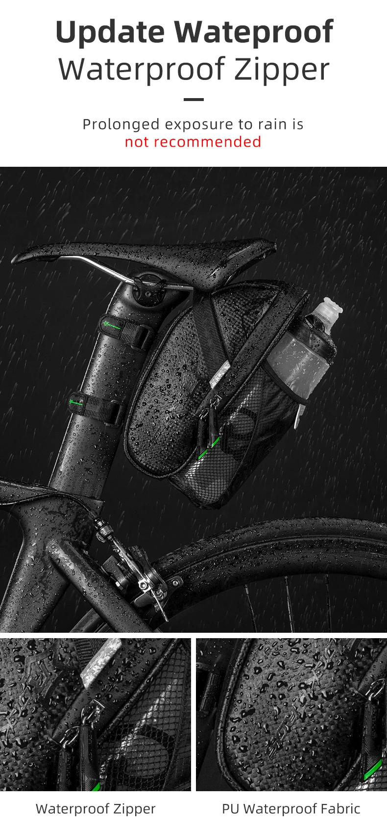 ROCKBROS Rainproof Bike Saddle Bag Bicycle Rear Bags With Water Bottle Pocket Bicycle Reflective Pouch Back Seat Tail Bag