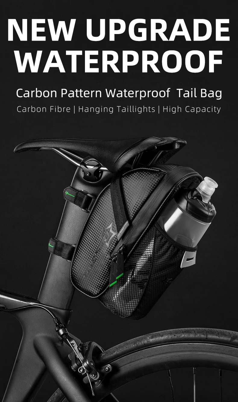 ROCKBROS Rainproof Bike Saddle Bag Bicycle Rear Bags With Water Bottle Pocket Bicycle Reflective Pouch Back Seat Tail Bag