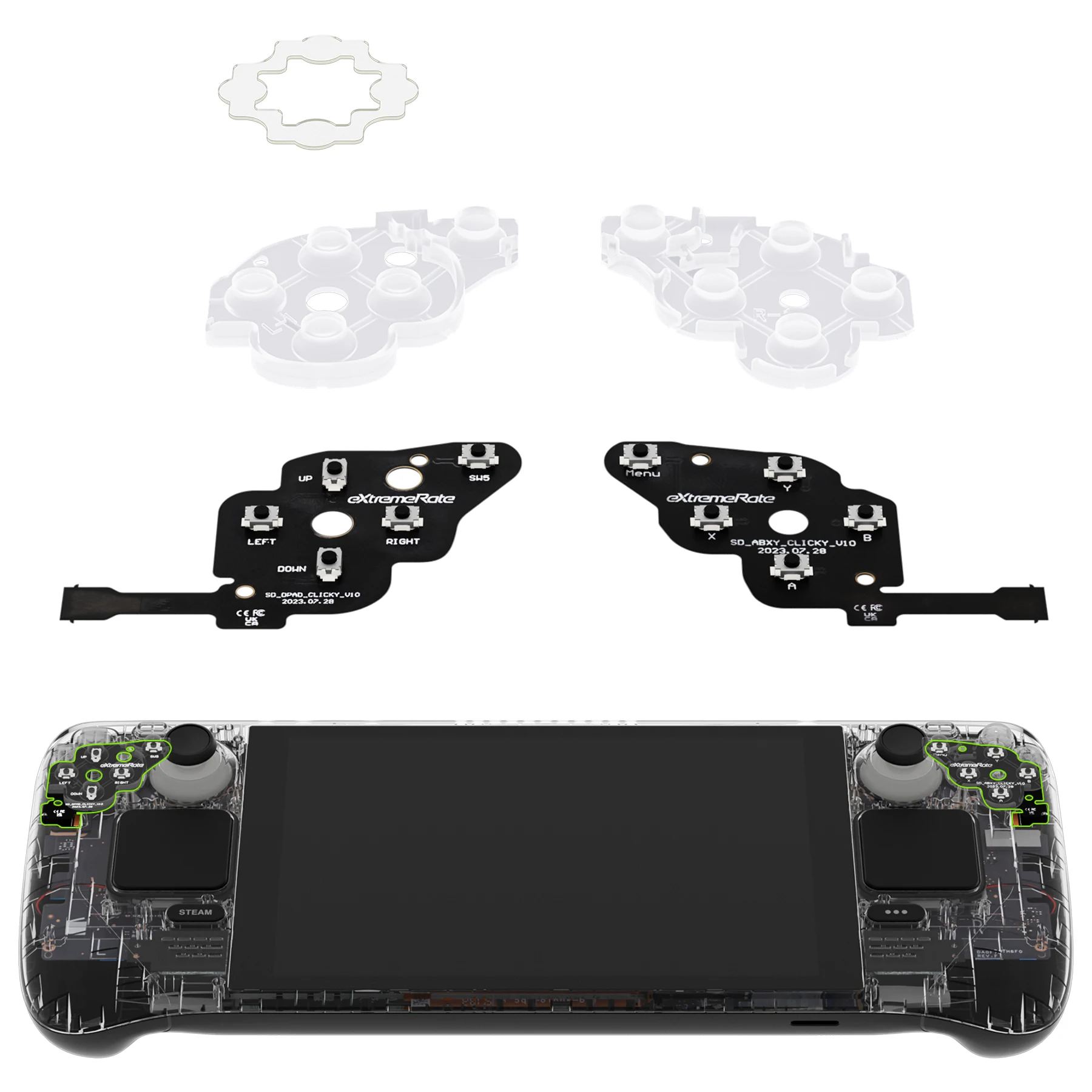 eXtremeRate Face Clicky Kit for Steam Deck LCD Handheld Console, Custom Dpad View A B X Y Menu Keys Face Button Mouse Clicky Kit