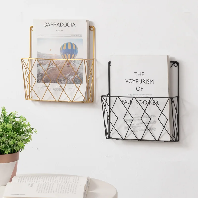 Wall Newspaper Magazine Racks Nordic Metal Iron Wall Hanging Holder Book Shelf Storage Organizer DIY Home Storage Decoration