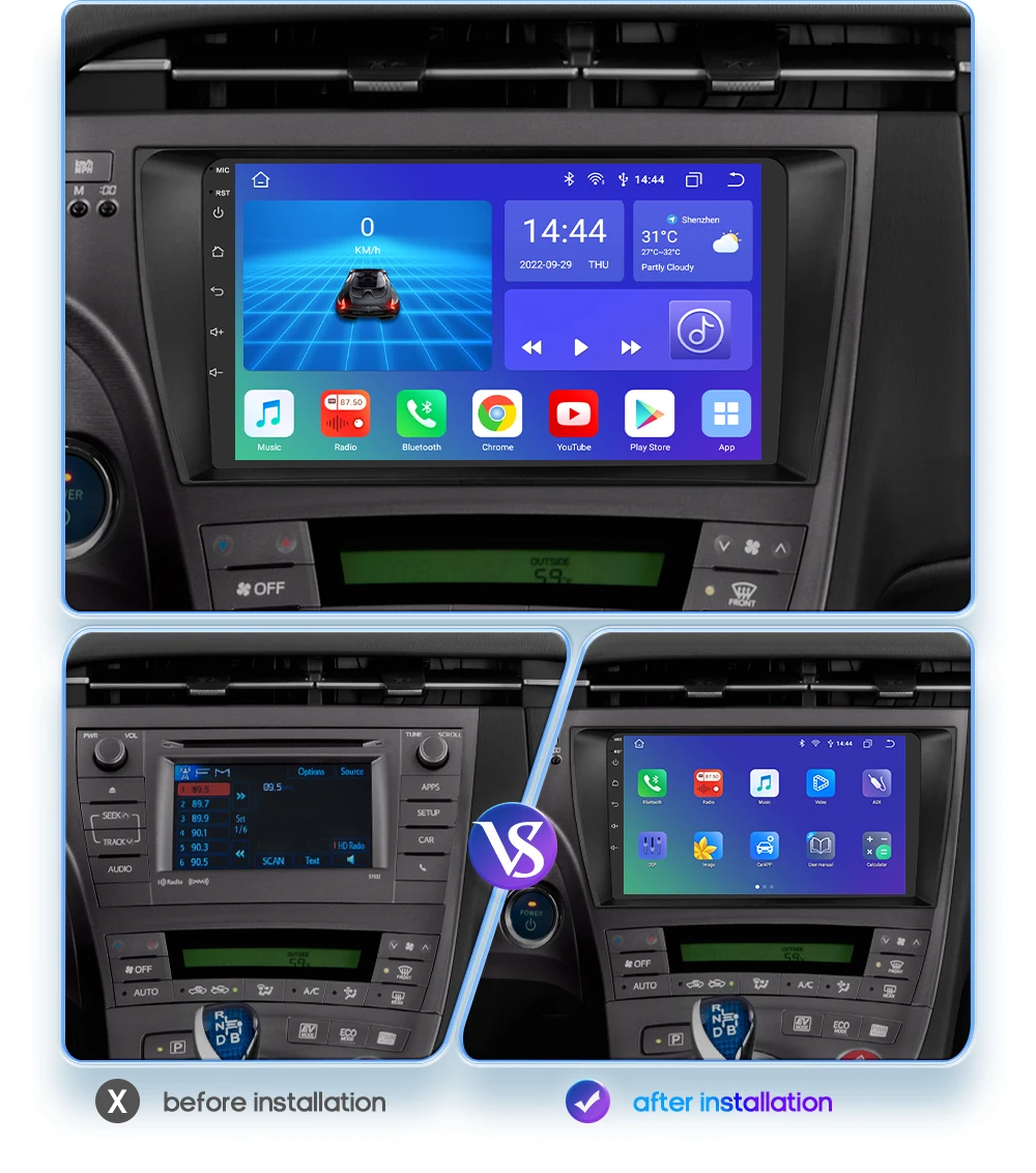 Hizpo 8G+128G Android 13 For Toyota Prius 3 2009 - 2015 Car Radio Multimedia Video Player GPS Navi Stereo Carplay Auto Stereo BT