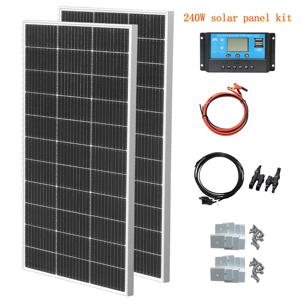 120W 240W 360W 480W Tempered Glass Solar Panel Rigid Painel 12V 1-4pcs Windproof Anti-snow Anti-hail PV Panels Solar System