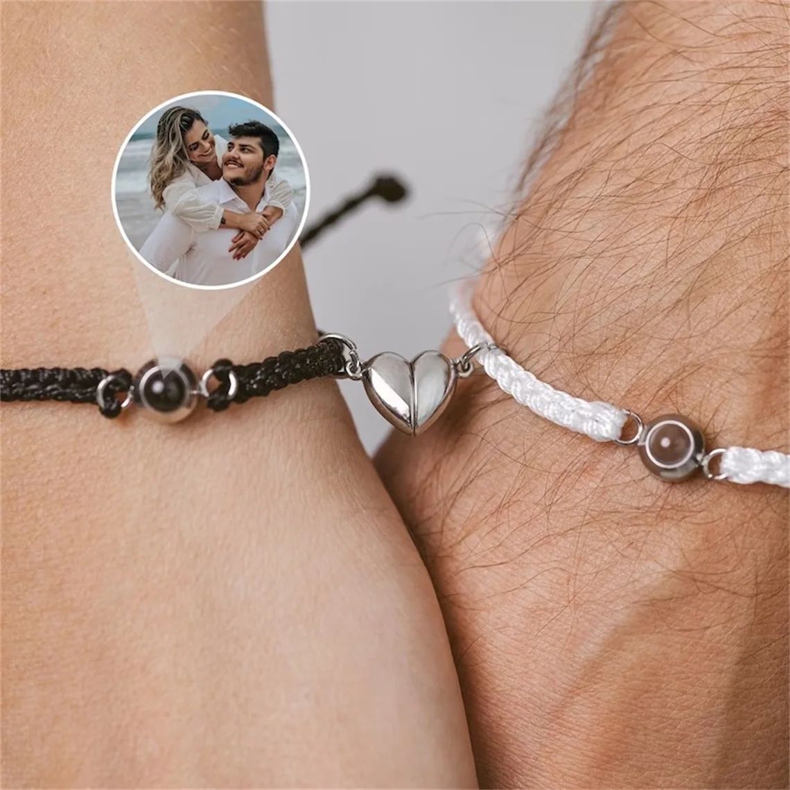 2PC Custom Photo Projection Bracelet For Women Men Personalized Adjustable Projection Couple Bracelets Anniversary Memorial Gift