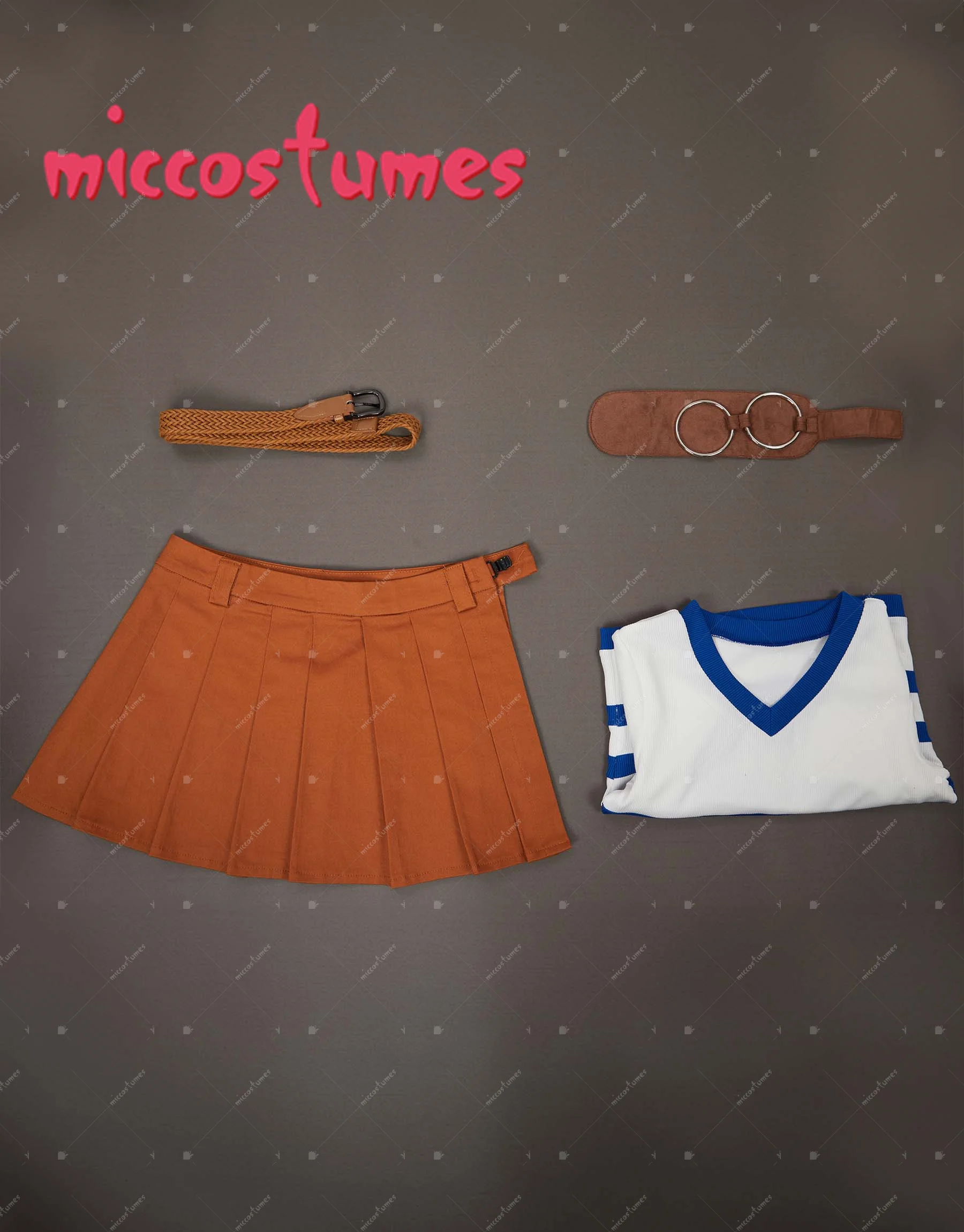 HAIKYUU Women's Cosplay Costume Striped V Neck Short Sleeve Top and Skirt with Belt for Cosplay Halloween
