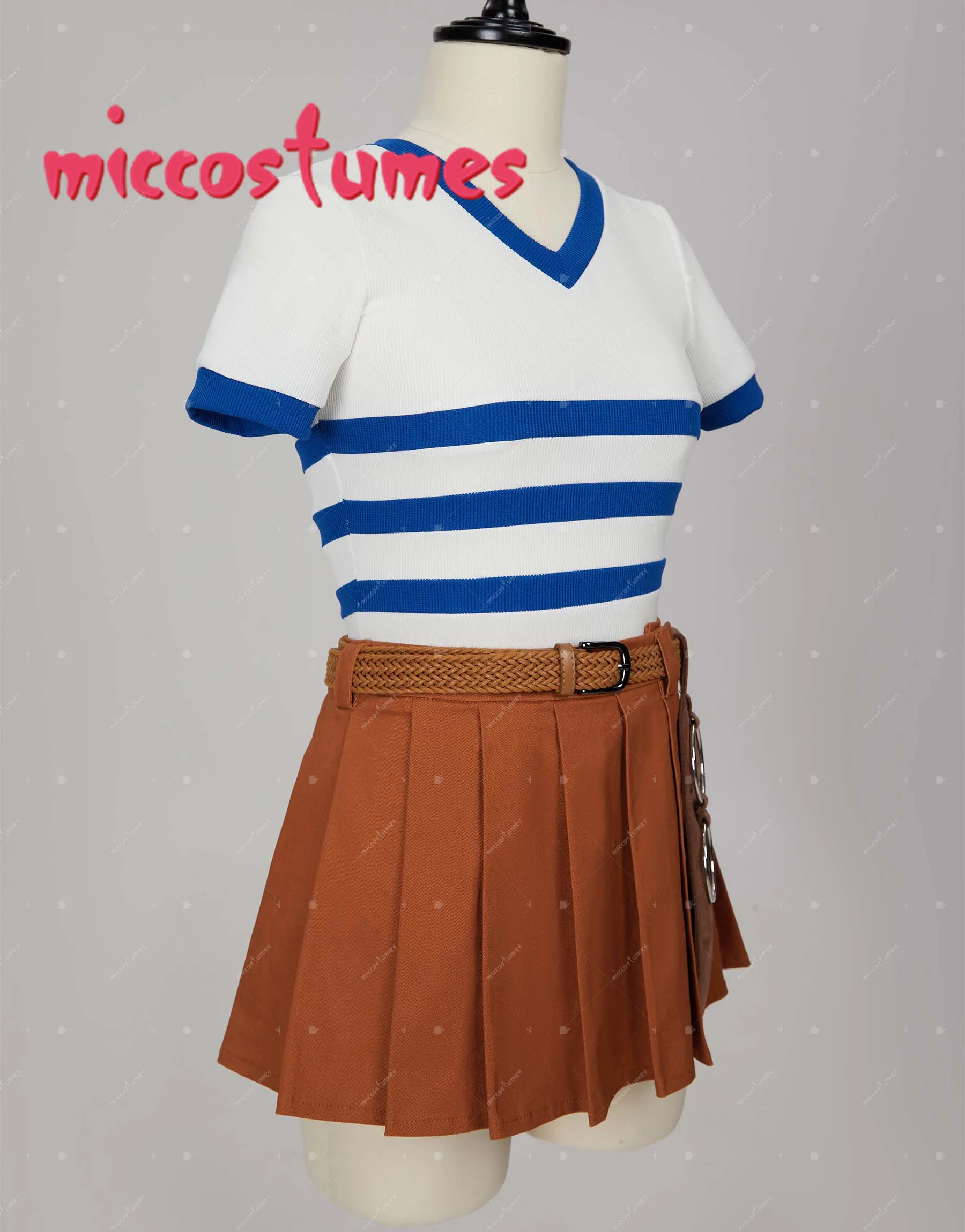 HAIKYUU Women's Cosplay Costume Striped V Neck Short Sleeve Top and Skirt with Belt for Cosplay Halloween