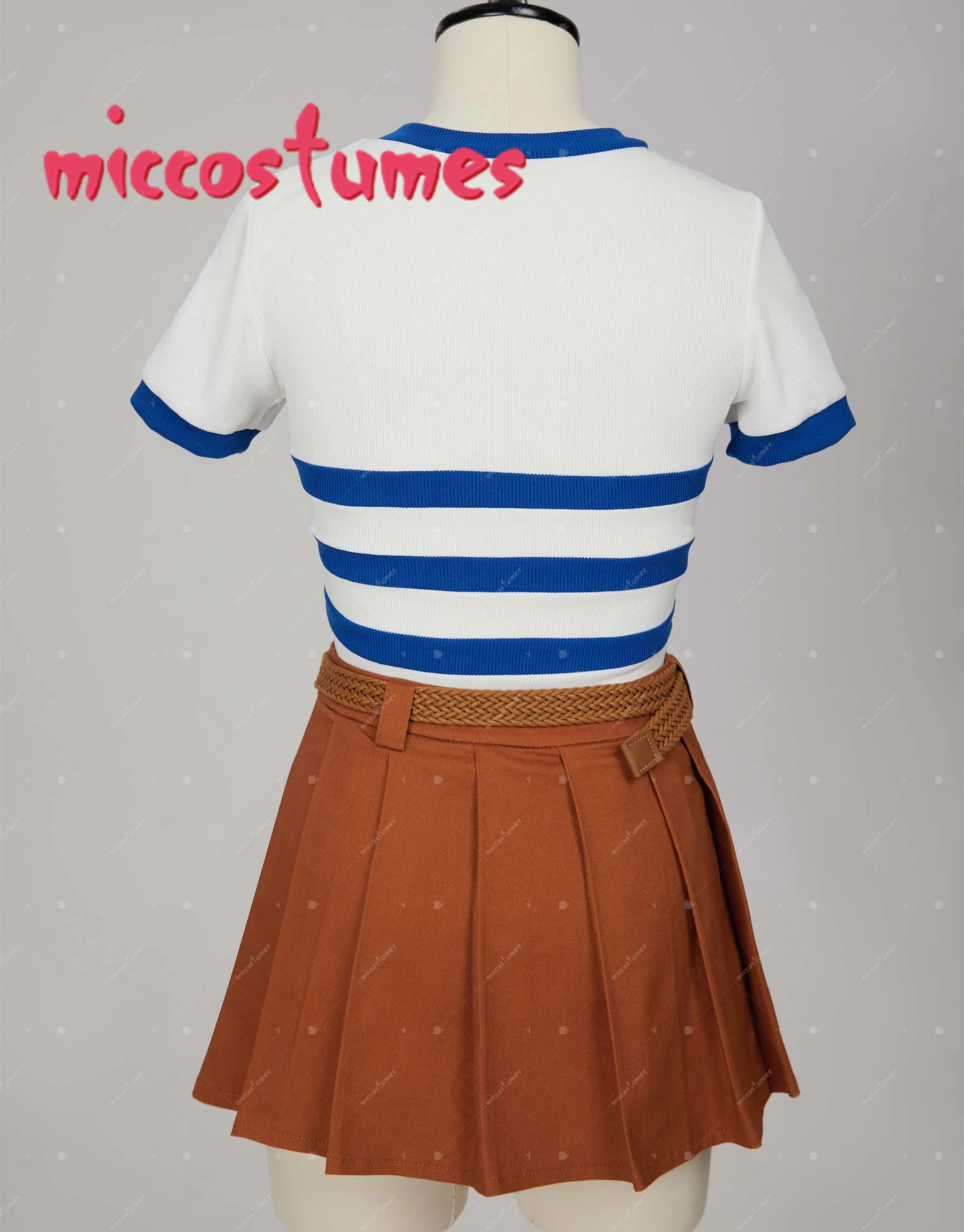 HAIKYUU Women's Cosplay Costume Striped V Neck Short Sleeve Top and Skirt with Belt for Cosplay Halloween