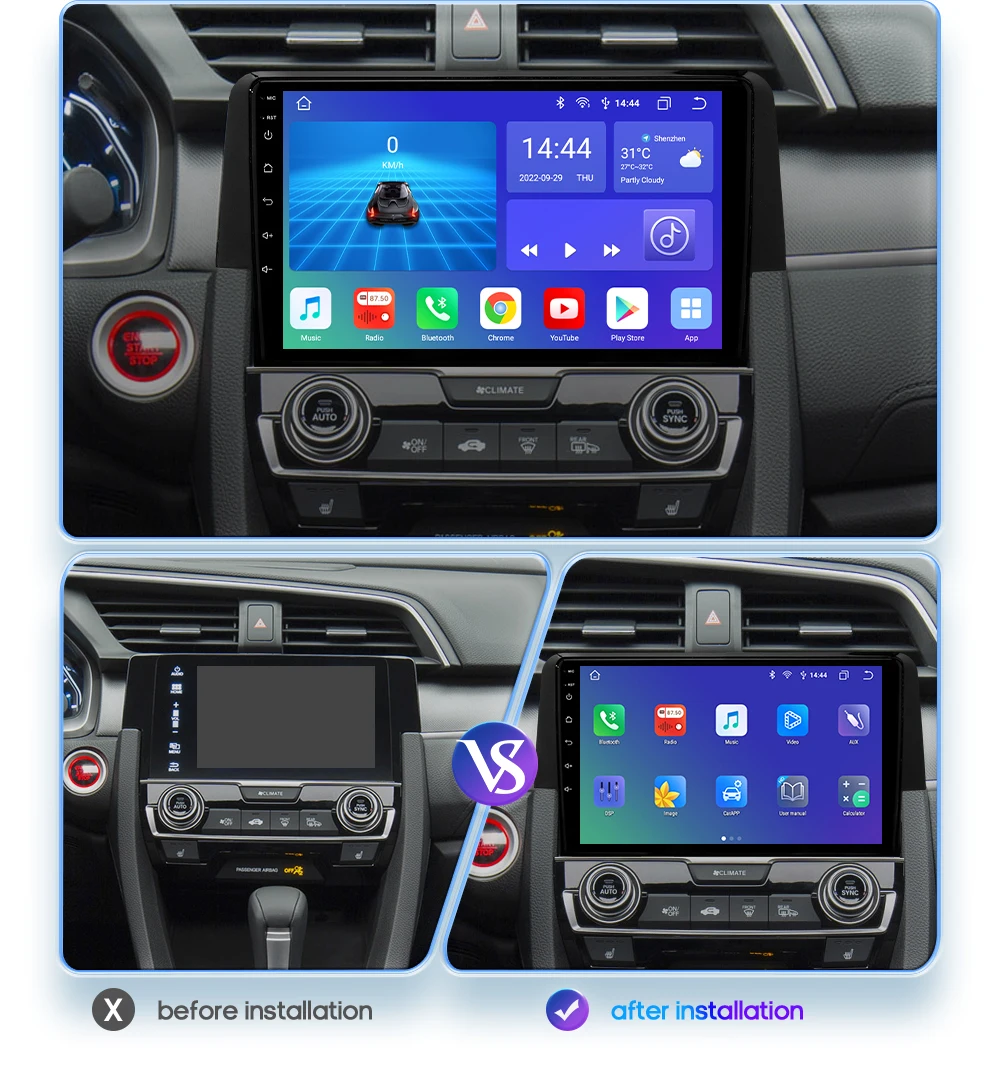 Hizpo Android 13 Stereo For Honda Civic 10th 2016 2017 2018 2019 2020 Car Radio Multimedia Video Player GPS Carplay Head Unit BT