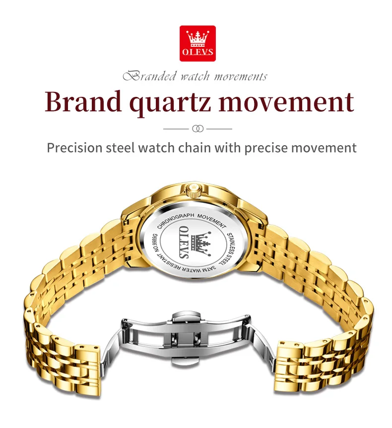 OLEVS 9989 Luxury Women's Watches Prismatic Mirror Stainless steel Waterproof Dual Calendar Elegant Quartz Watch for Ladies Set