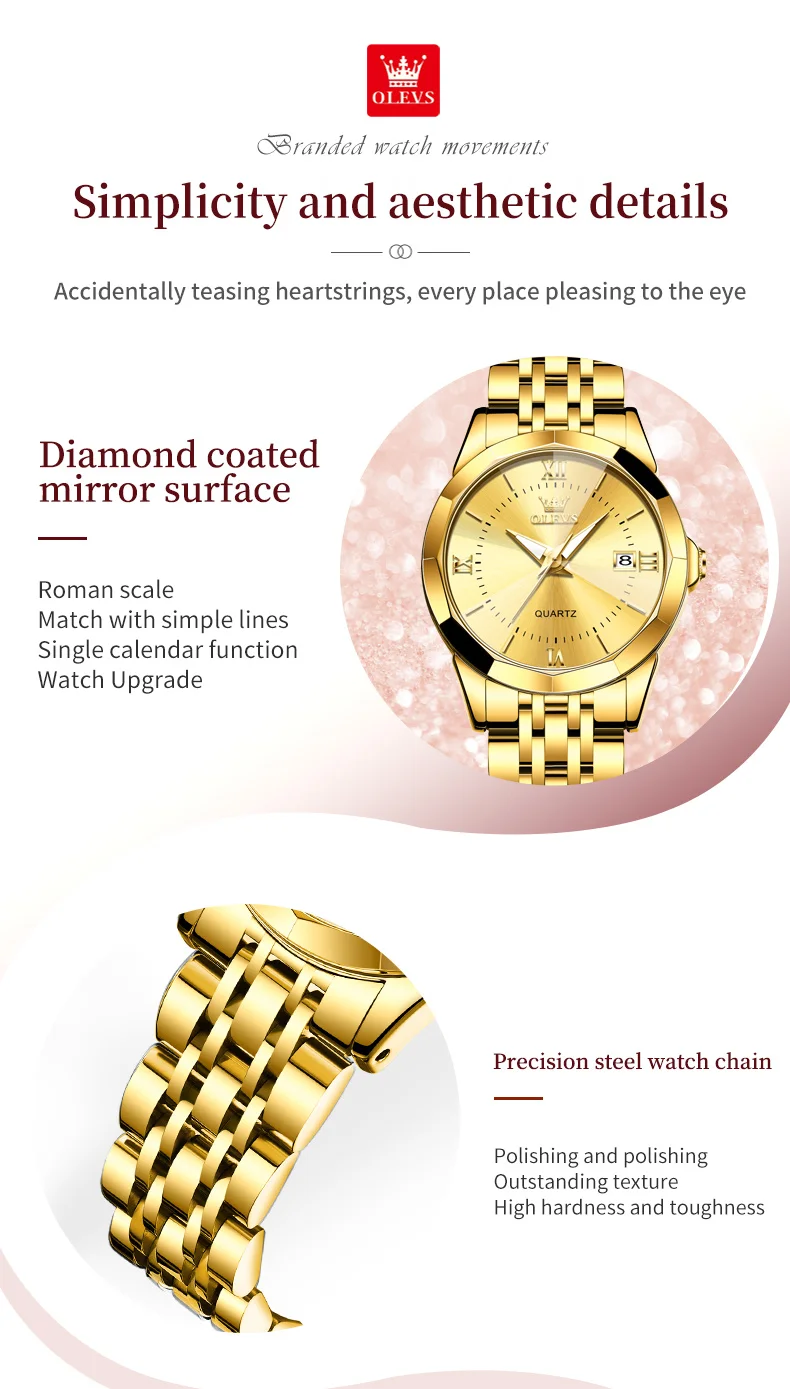 OLEVS 9989 Luxury Women's Watches Prismatic Mirror Stainless steel Waterproof Dual Calendar Elegant Quartz Watch for Ladies Set
