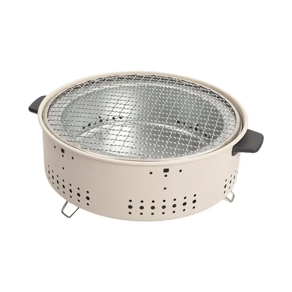 Round Charcoal Stove Portable Barbecue Grill Pan Barbecue Grill Home Barbecue Outdoor Camping Charcoal BBQ Stove Grills Mesh