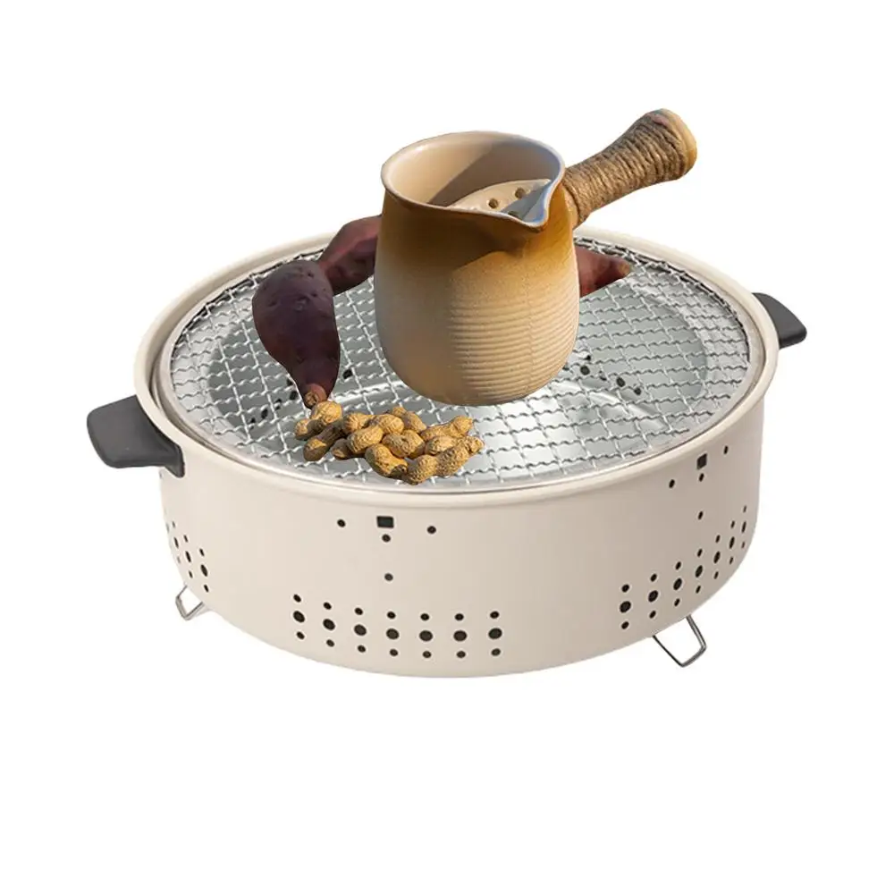 Round Charcoal Stove Portable Barbecue Grill Pan Barbecue Grill Home Barbecue Outdoor Camping Charcoal BBQ Stove Grills Mesh