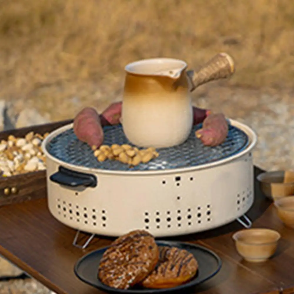 Round Charcoal Stove Portable Barbecue Grill Pan Barbecue Grill Home Barbecue Outdoor Camping Charcoal BBQ Stove Grills Mesh