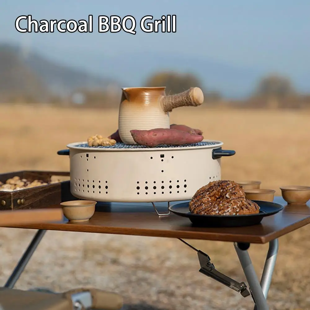 Round Charcoal Stove Portable Barbecue Grill Pan Barbecue Grill Home Barbecue Outdoor Camping Charcoal BBQ Stove Grills Mesh