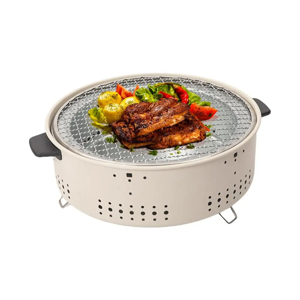 Round Charcoal Stove Portable Barbecue Grill Pan Barbecue Grill Home Barbecue Outdoor Camping Charcoal BBQ Stove Grills Mesh