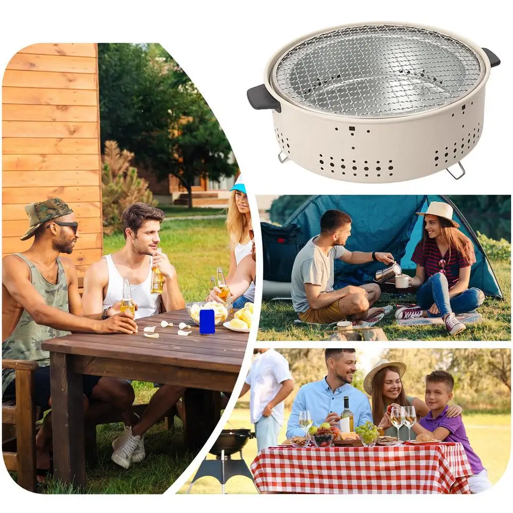 Round Charcoal Stove Portable Barbecue Grill Pan Barbecue Grill Home Barbecue Outdoor Camping Charcoal BBQ Stove Grills Mesh