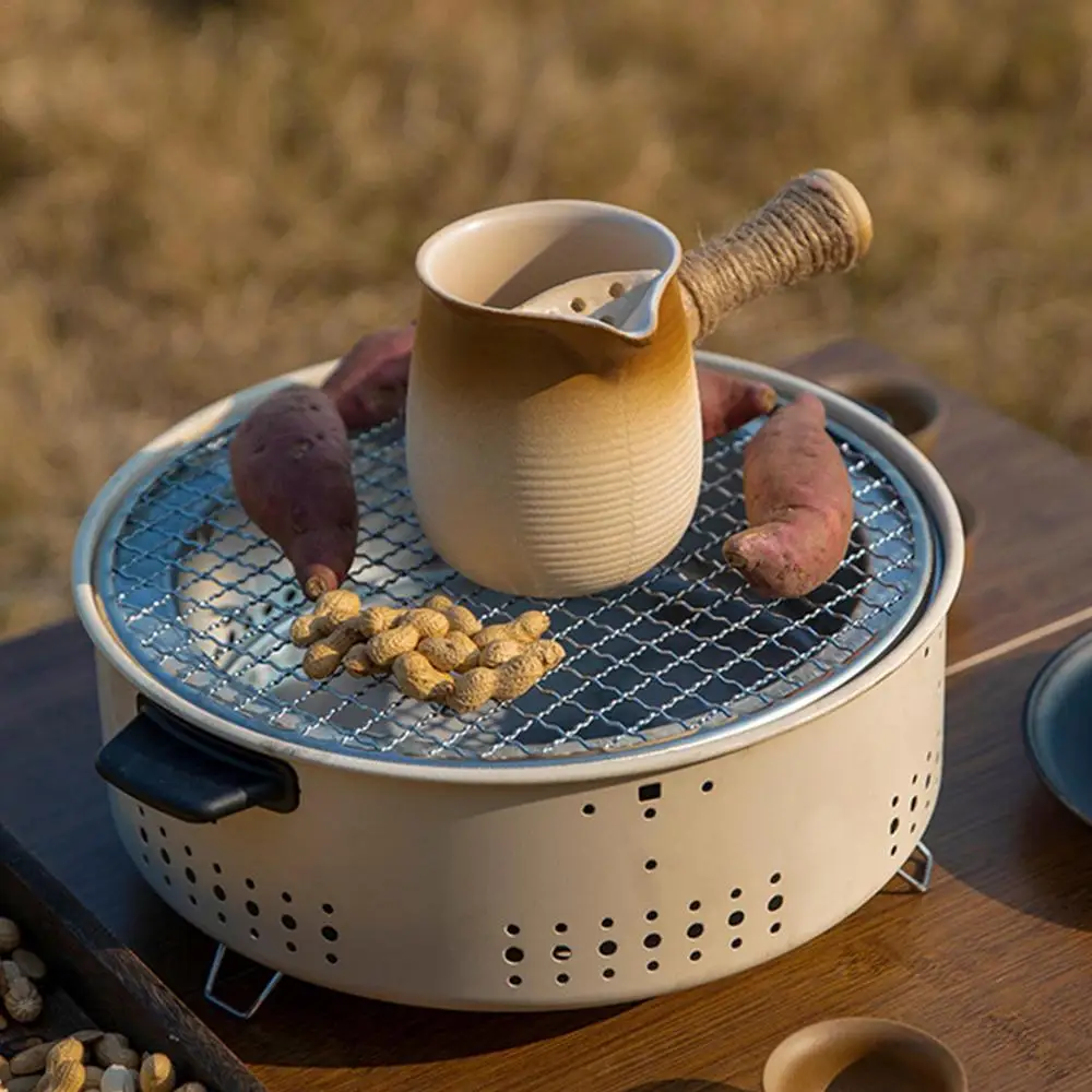 Round Charcoal Stove Portable Barbecue Grill Pan Barbecue Grill Home Barbecue Outdoor Camping Charcoal BBQ Stove Grills Mesh