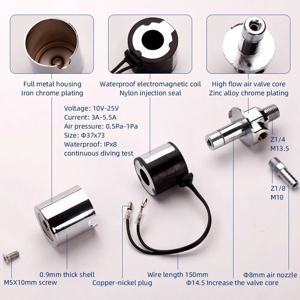 FARBIN Air Horn Solenoid Valve 1/4" NPT 12V/24V Electric Air Valve for Train Air Horn Chrome Plated Chrome Plated Metal Housing