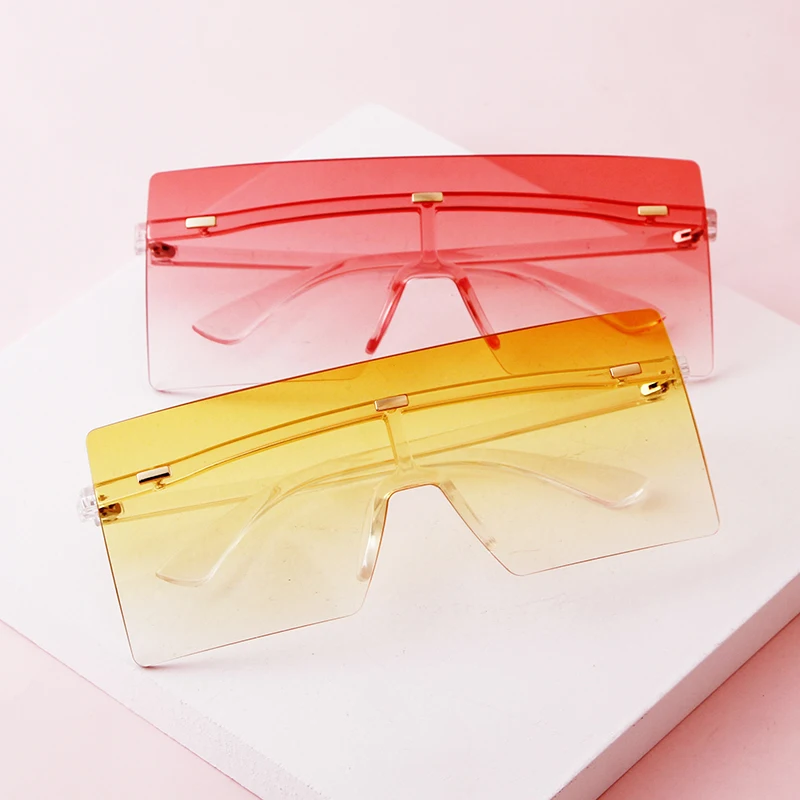 SORVINO Rimless Oversized Square Sunglasses Fashion Women Shades UV400 Vintage Flat Top One Piece Gradient Lens Sun Glasses