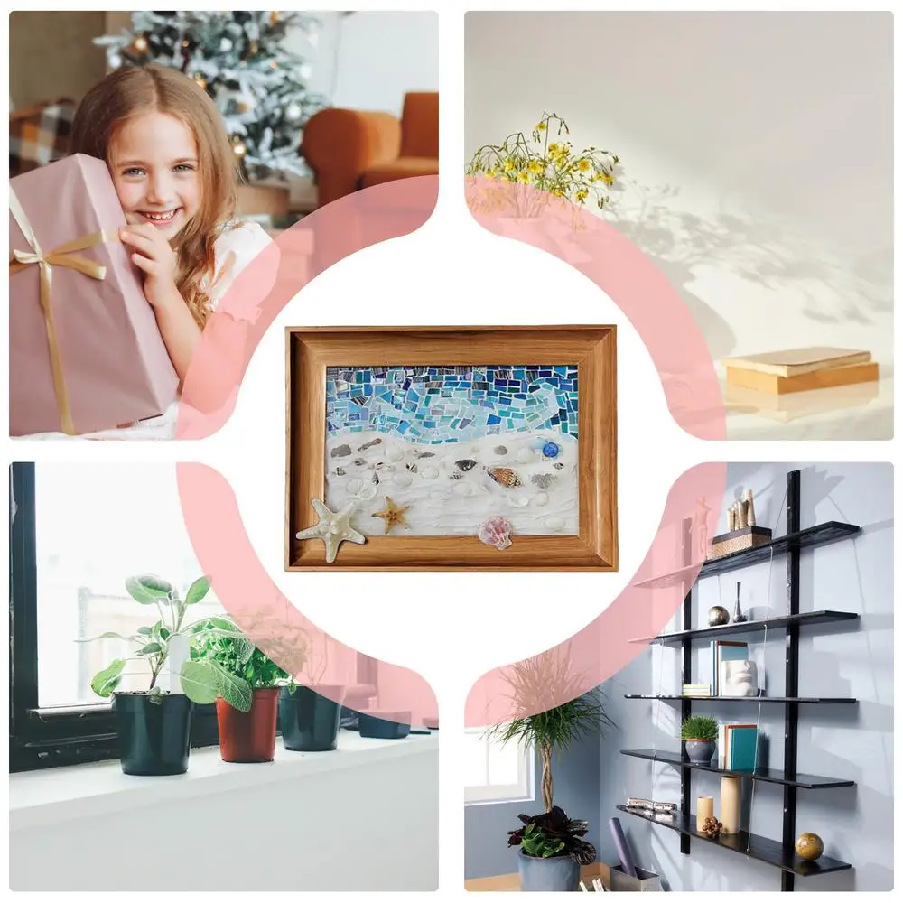 Sea Glass Artwork Beach Art Kit Sea Glass Pieces Handmade Picture Frame Arts & Crafts Kit Framed Sea Glass Decor Wall Art Home