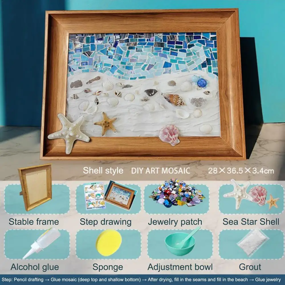 Sea Glass Artwork Beach Art Kit Sea Glass Pieces Handmade Picture Frame Arts & Crafts Kit Framed Sea Glass Decor Wall Art Home