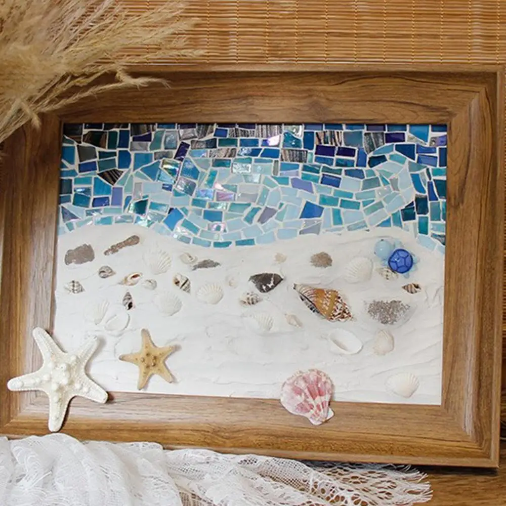 Sea Glass Artwork Beach Art Kit Sea Glass Pieces Handmade Picture Frame Arts & Crafts Kit Framed Sea Glass Decor Wall Art Home