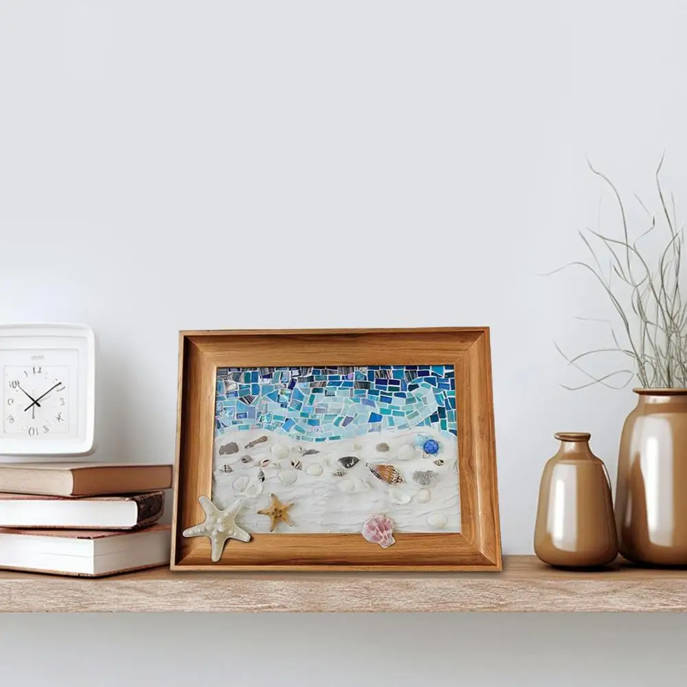 Sea Glass Artwork Beach Art Kit Sea Glass Pieces Handmade Picture Frame Arts & Crafts Kit Framed Sea Glass Decor Wall Art Home