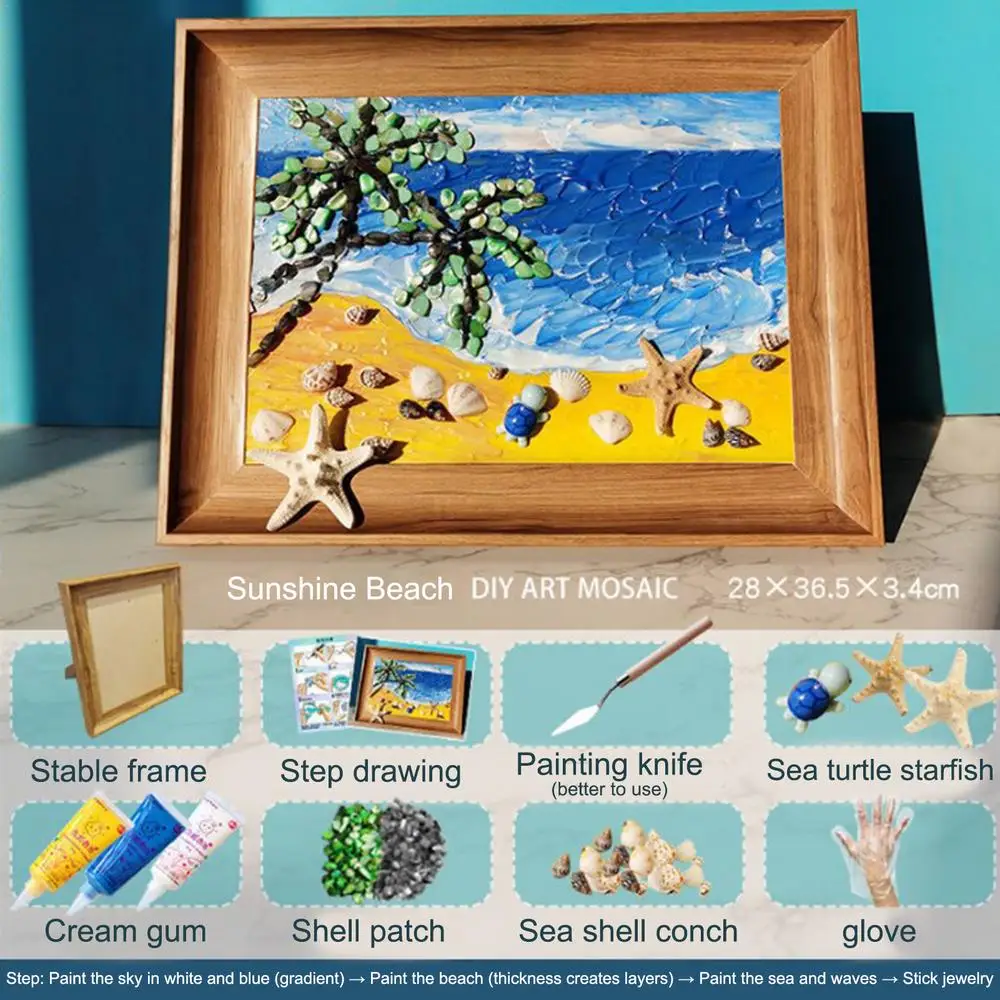 Sea Glass Artwork Beach Art Kit Sea Glass Pieces Handmade Picture Frame Arts & Crafts Kit Framed Sea Glass Decor Wall Art Home